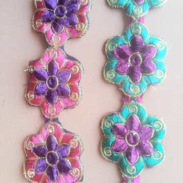 Green, Purple And Gold / Fuchsia Pink, Indigo And Gold Floral Trim - 200317L264/65